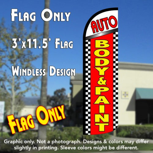 Auto Body & Paint (Checkered)  Windless Advertising Feather Flag Only