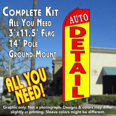 Auto Detail (Red/Yellow)  Windless Advertising Feather Flag Kit  (Flag, Pole, & Ground Spike) 14 Feet Outdoor Flags