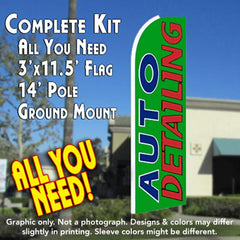 Auto Detailing (Green)  Windless Advertising Feather Flag Kit  (Flag, Pole, & Ground Spike) 14 Feet Outdoor Flags