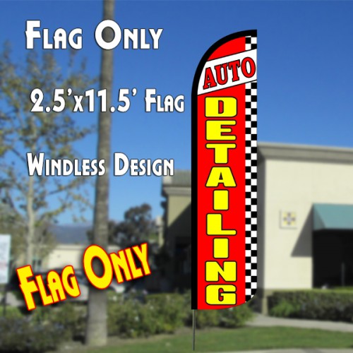 Auto Detailing (Red/Checkered)  Windless Advertising Feather Flag Only