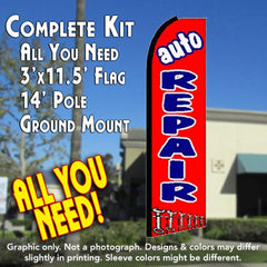 Auto Repair (Red)  Windless Advertising Feather Flag Kit  (Flag, Pole, & Ground Spike) 14 Feet Outdoor Flags