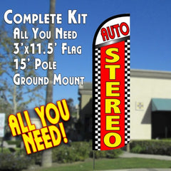 Auto Stereo (Checkered)  Windless Advertising Feather Flag Kit  (Flag, Pole, & Ground Spike) 14 Feet Outdoor Flags