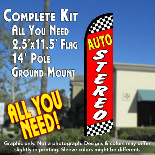 Auto Stereo  Windless Advertising Feather Flag Kit  (Flag, Pole, & Ground Spike) 14 Feet Outdoor Flags