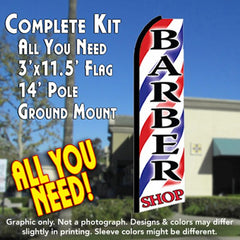 Barber Shop  Windless Advertising Feather Flag Kit  (Flag, Pole, & Ground Spike) 14 Feet Outdoor Flags