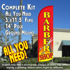 Barber Shop (Red)  Windless Advertising Feather Flag Kit  (Flag, Pole, & Ground Spike) 14 Feet Outdoor Flags