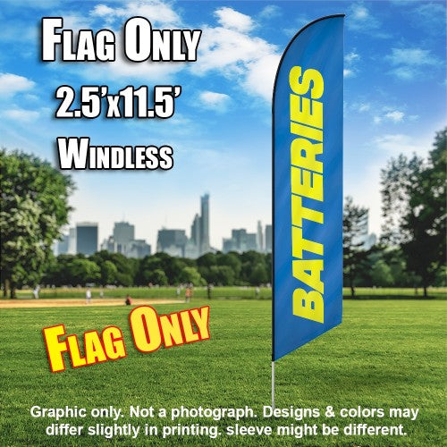 Batteries (Blue/Yellow)  Windless Advertising Feather Flag Only