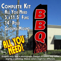 Bbq (Flames)  Windless Advertising Feather Flag Kit  (Flag, Pole, & Ground Spike) 14 Feet Outdoor Flags