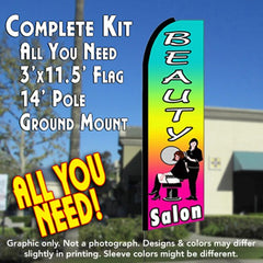 Beauty Salon (Multi-Colored)  Windless Advertising Feather Flag Kit  (Flag, Pole, & Ground Spike) 14 Feet Outdoor Flags