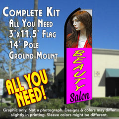 Beauty Salon (Purple)  Windless Advertising Feather Flag Kit  (Flag, Pole, & Ground Spike) 14 Feet Outdoor Flags