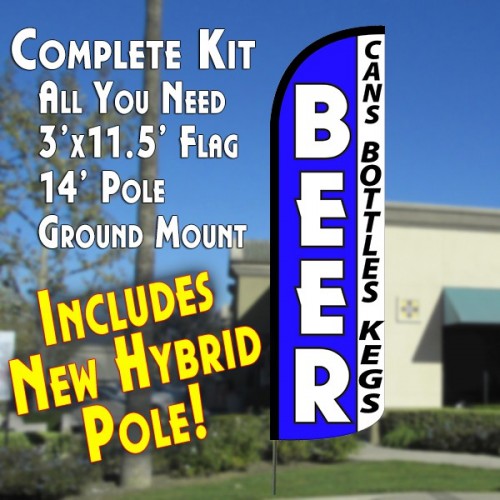 Beer (Cans, Bottles, Kegs)  Windless Advertising Feather Flag Kit  (Flag, Pole, & Ground Spike) 14 Feet Outdoor Flags