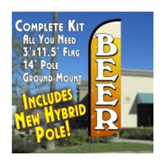 Beer (Gold)  Windless Advertising Feather Flag Kit  (Flag, Pole, & Ground Spike) 14 Feet Outdoor Flags