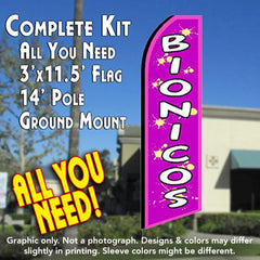 Bionicos (Purple)  Windless Advertising Feather Flag Kit  (Flag, Pole, & Ground Spike) 14 Feet Outdoor Flags