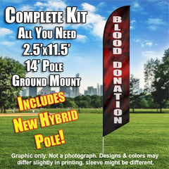Blood Donation (Black With Red Smoke)  Windless Advertising Feather Flag Kit  (Flag, Pole, & Ground Spike) 14 Feet Outdoor Flags