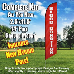 Blood Donation (Red/White)  Windless Advertising Feather Flag Kit  (Flag, Pole, & Ground Spike) 14 Feet Outdoor Flags