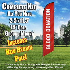 Blood Donation (Red/White)  Windless Advertising Feather Flag Kit  (Flag, Pole, & Ground Spike) 14 Feet Outdoor Flags