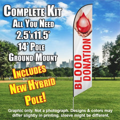 Blood Donation (White/Red With Hands)  Windless Advertising Feather Flag Kit  (Flag, Pole, & Ground Spike) 14 Feet Outdoor Flags