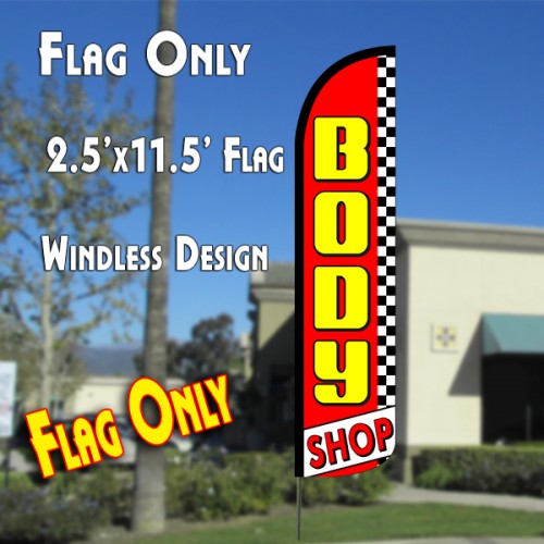 Body Shop (Red/Checkered)  Windless Advertising Feather Flag Only
