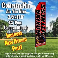 Boxing Fitness (Red/Black/Knockout)  Windless Advertising Feather Flag Kit  (Flag, Pole, & Ground Spike) 14 Feet Outdoor Flags