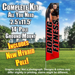 Boxing Fitness (Red/Black Letters)  Windless Advertising Feather Flag Kit  (Flag, Pole, & Ground Spike) 14 Feet Outdoor Flags