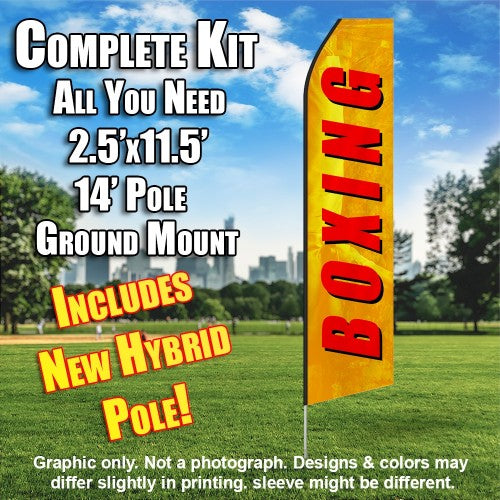 Boxing (Orange And Red)  Windless Advertising Feather Flag Kit  (Flag, Pole, & Ground Spike) 14 Feet Outdoor Flags