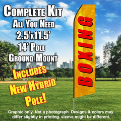 Boxing (Orange And Red)  Windless Advertising Feather Flag Kit  (Flag, Pole, & Ground Spike) 14 Feet Outdoor Flags