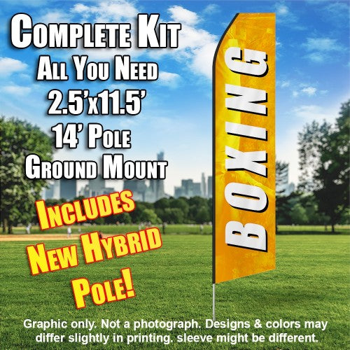Boxing (Orange And White)  Windless Advertising Feather Flag Kit  (Flag, Pole, & Ground Spike) 14 Feet Outdoor Flags