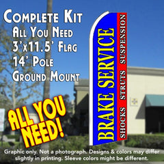 Brake Service (Blue/Red)  Windless Advertising Feather Flag Kit  (Flag, Pole, & Ground Spike) 14 Feet Outdoor Flags