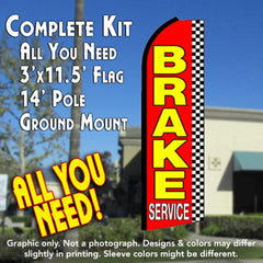 Brake Service (Checkered)  Windless Advertising Feather Flag Kit  (Flag, Pole, & Ground Spike) 14 Feet Outdoor Flags