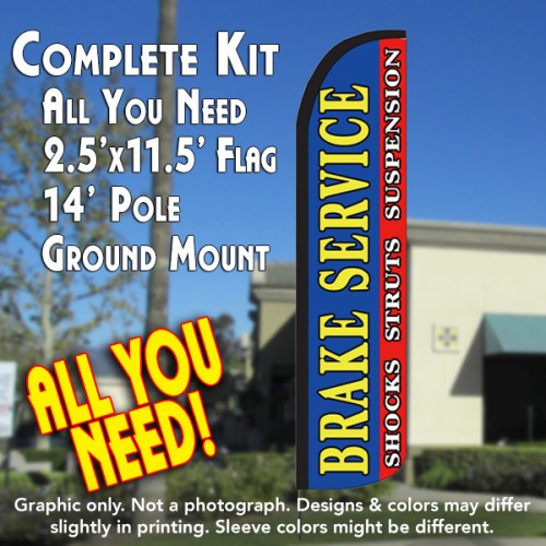 Brake Service (Horiz)  Windless Advertising Feather Flag Kit  (Flag, Pole, & Ground Spike) 14 Feet Outdoor Flags