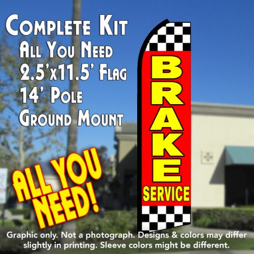 Brake Service (Red/Checkered)  Windless Advertising Feather Flag Kit  (Flag, Pole, & Ground Spike) 14 Feet Outdoor Flags
