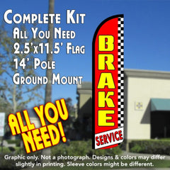 Brake Service (Red/Checkered)  Windless Advertising Feather Flag Kit  (Flag, Pole, & Ground Spike) 14 Feet Outdoor Flags