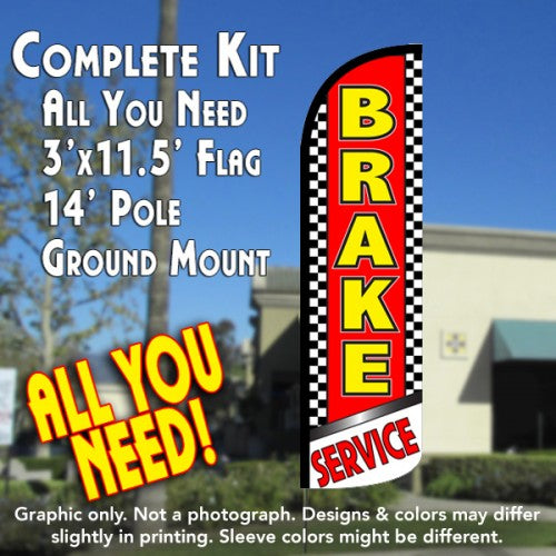 Brake Service (Checkered)  Windless Advertising Feather Flag Kit  (Flag, Pole, & Ground Spike) 14 Feet Outdoor Flags