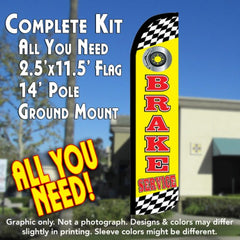 Brake Service (Yellow)  Windless Advertising Feather Flag Kit  (Flag, Pole, & Ground Spike) 14 Feet Outdoor Flags