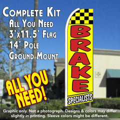 Brake Specialists (Yellow)  Windless Advertising Feather Flag Kit  (Flag, Pole, & Ground Spike) 14 Feet Outdoor Flags