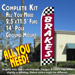 Brakes (Red/Checkered)  Windless Advertising Feather Flag Kit  (Flag, Pole, & Ground Spike) 14 Feet Outdoor Flags