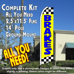 Brakes (Yellow/Checkered)  Windless Advertising Feather Flag Kit  (Flag, Pole, & Ground Spike) 14 Feet Outdoor Flags