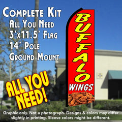 Buffalo Wings (Red)  Windless Advertising Feather Flag Kit  (Flag, Pole, & Ground Spike) 14 Feet Outdoor Flags