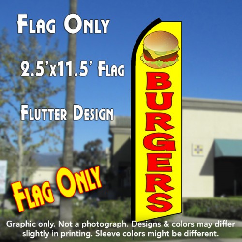 Burgers (Yellow/Red)  Windless Advertising Feather Flag Only