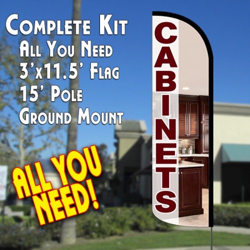 Cabinets  Windless Advertising Feather Flag Kit  (Flag, Pole, & Ground Spike) 14 Feet Outdoor Flags