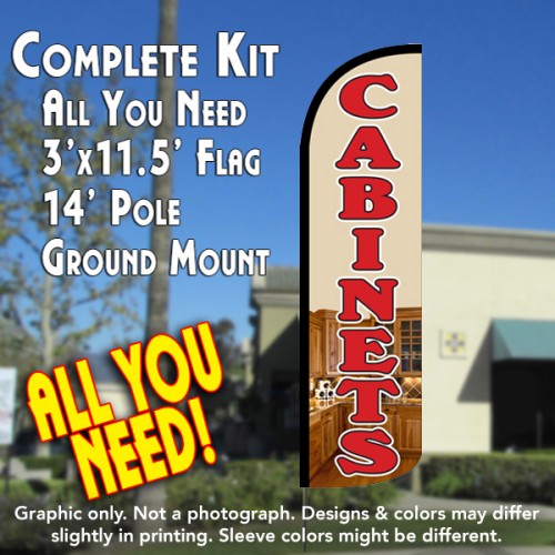 Cabinets  Windless Advertising Feather Flag Kit  (Flag, Pole, & Ground Spike) 14 Feet Outdoor Flags