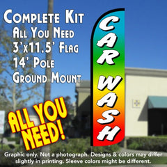 Car Wash (Multicolor)  Windless Advertising Feather Flag Kit  (Flag, Pole, & Ground Spike) 14 Feet Outdoor Flags