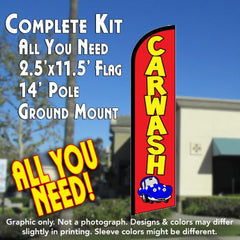 Car Wash (Red)  Windless Advertising Feather Flag Kit  (Flag, Pole, & Ground Spike) 14 Feet Outdoor Flags