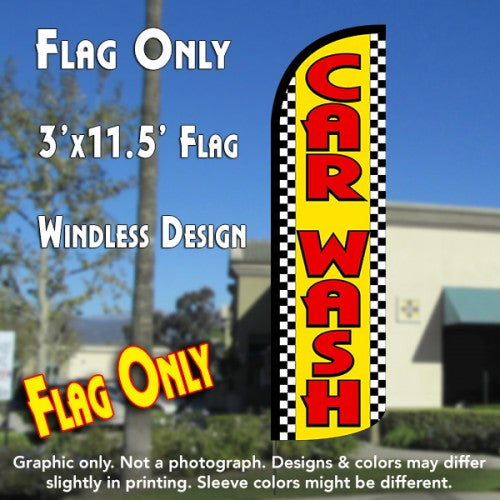 Car Wash (Yellow/Checkered)  Windless Advertising Feather Flag Only