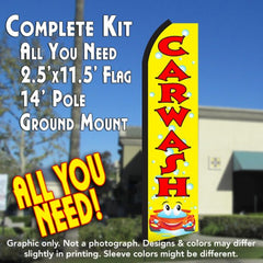 Car Wash (Yellow/Red)  Windless Advertising Feather Flag Kit  (Flag, Pole, & Ground Spike) 14 Feet Outdoor Flags