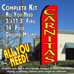 Carnitas (Red)  Windless Advertising Feather Flag Kit  (Flag, Pole, & Ground Spike) 14 Feet Outdoor Flags