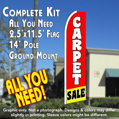 Carpet Sale (Red/Yellow)  Windless Advertising Feather Flag Kit  (Flag, Pole, & Ground Spike) 14 Feet Outdoor Flags