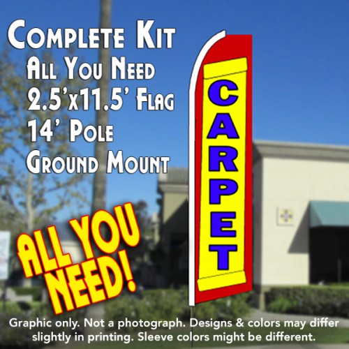 Carpet (Yellow/Red)   Windless Advertising Feather Flag Kit  (Flag, Pole, & Ground Spike) 14 Feet Outdoor Flags