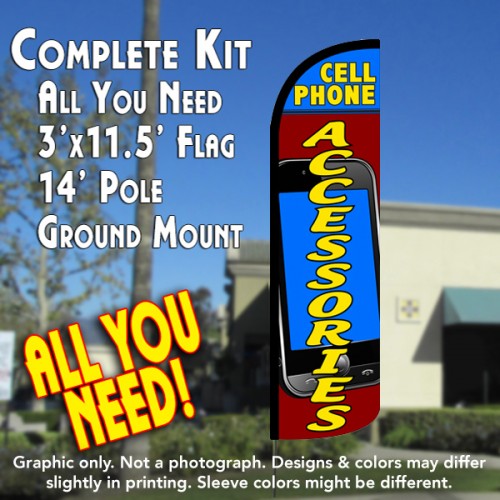 Cell Phone Accessories  Windless Advertising Feather Flag Kit  (Flag, Pole, & Ground Spike) 14 Feet Outdoor Flags