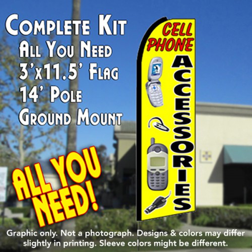 Cell Phone Accessories (Yellow)  Windless Advertising Feather Flag Kit  (Flag, Pole, & Ground Spike) 14 Feet Outdoor Flags