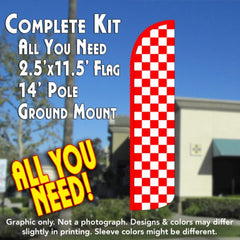 Checkered Red/White  Windless Advertising Feather Flag Kit  (Flag, Pole, & Ground Spike) 14 Feet Outdoor Flags